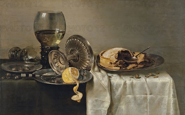 Still Life with Fruit Pie and various Objects, 1634. Creator: Willem Claesz. Heda.