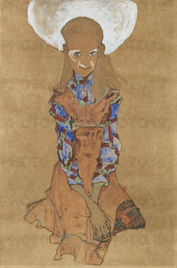 Seated Girl (Poldi Lodzinski), 1910. Creator: Egon Schiele.