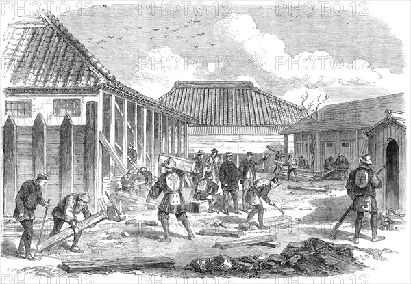Barracks for British troops in course of erection at Yokohama...by our special artist in Japan, 1864 Creator: Unknown.