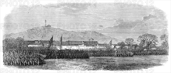 The Taeping Rebellion in China: troops of the Quinsan Garrison..., forming square, 1864. Creator: Unknown.