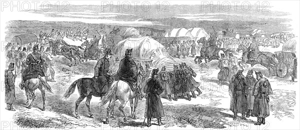 Illustrations of the War in Denmark: artillery baggage-waggons encamped near Kolding, 1864. Creator: Unknown.