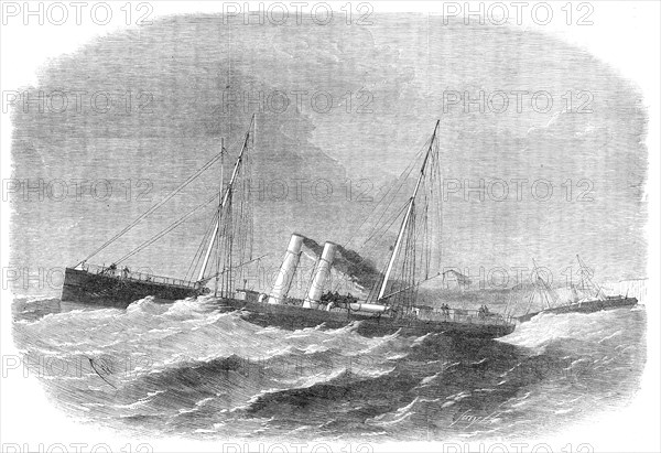 Race in the Channel between the Atalanta twin-screw steamer and the Dover mail-packet Empress, 1864. Creator: Smyth.
