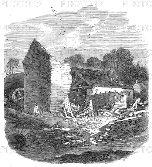 The Flood at Sheffield: remains of a wire-mill near Malin Bridge, 1864. Creator: Unknown.