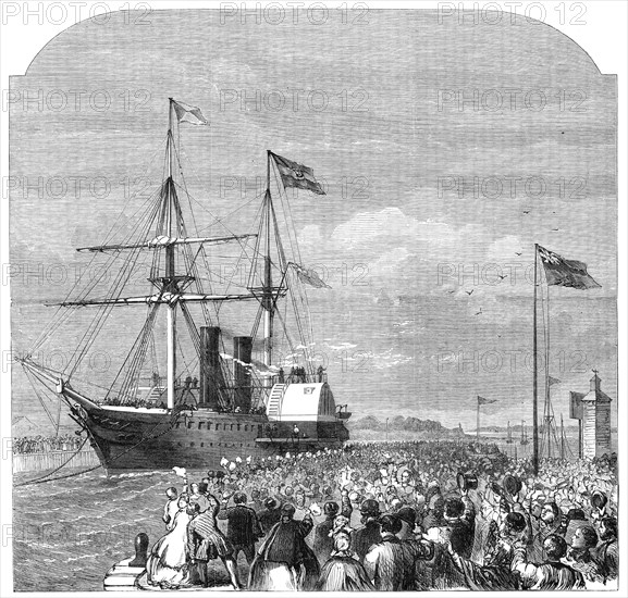 The arrival of Garibaldi at Southampton on board the Peninsular and Oriental steamer Ripon, 1864. Creator: Unknown.