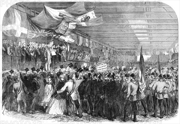 Garibaldi in England: Garibaldi receiving an address at the Nine Elms railway station, 1864. Creator: Unknown.