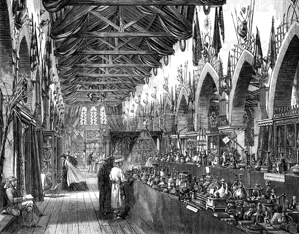 The Punjaub Exhibition of Arts and Industry at Lahore: interior of the building, 1864. Creator: Unknown.