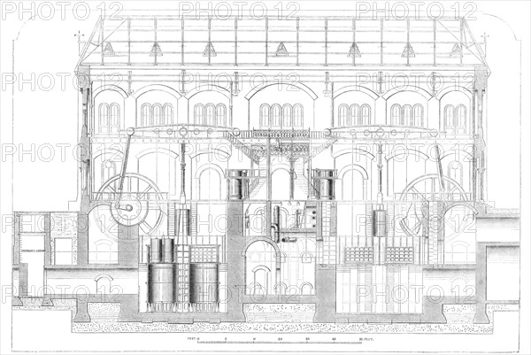 The Metropolitan Main-drainage works: machinery for lifting the sewage, 1864. Creator: Unknown.