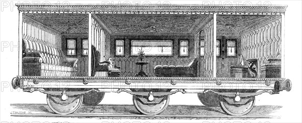 New railway carriage built for the use of the Prince and Princess of Wales on the Great East...1864. Creator: Unknown.