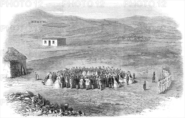 Laying the foundation-stone of an English church, Philippolis, Orange Free State, South Africa, 1864 Creator: Unknown.