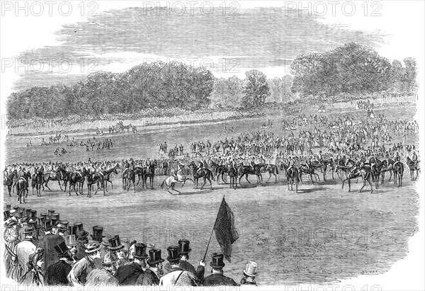 The Start for the Derby - from a photograph by Mr. Herbert Watkins, 1864. Creator: Unknown.