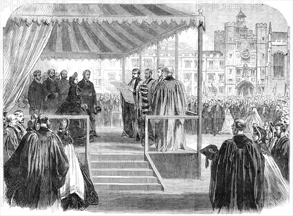 The Royal Visit to Cambridge: presentation of the university address to the Prince And..., 1864. Creator: Unknown.