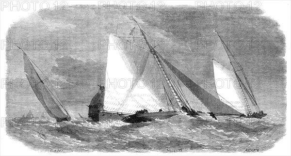 The Yacht Matches in the Thames: Royal Thames Yacht Club...rounding the steamer at the Nore, 1864. Creator: Smyth.