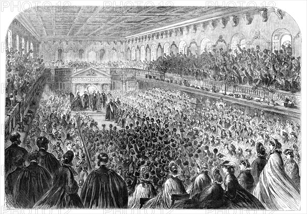 The Royal Visit to Cambridge - the Senate-House: "Three Cheers for Denmark!", 1864. Creator: Unknown.