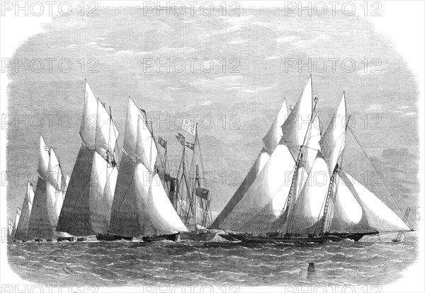 Schooner match of the Royal Thames Yacht Club on June 16: rounding the Water Lily off Shoebury, 1864 Creator: Smyth.