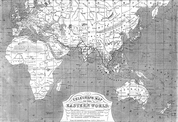 Telegraph map of the Eastern World, 1865. Creator: John Dower.
