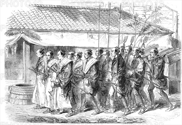 New-Year's Day in Japan - Japanese officers going to pay visits of congratulation, 1865. Creator: Unknown.