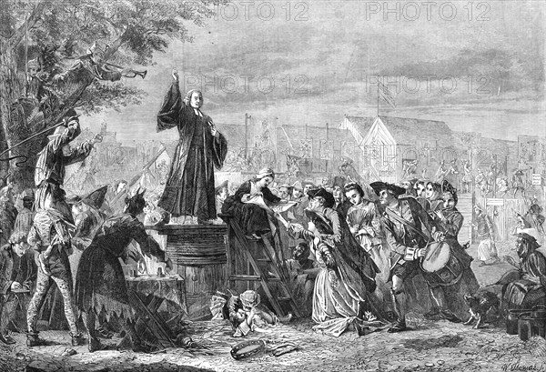 Whitefield Preaching in Moorfields A.D. 1742, by E. Crowe...the Royal Academy, 1865.  Creator: W Thomas.