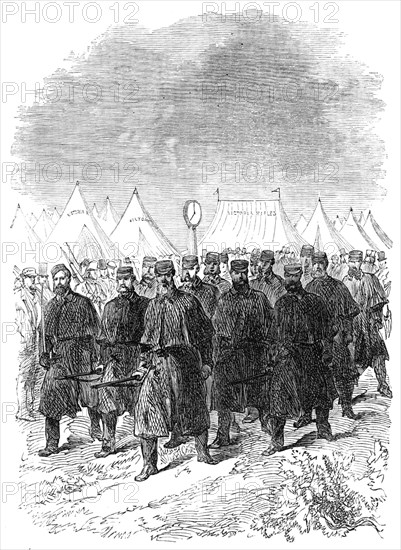 The National Rifle Association prize meeting at Wimbledon: the picket going camp rounds, 1865. Creator: Unknown.