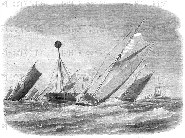 Sailing-barge on the Thames: rounding the Nore Light-ship, 1865. Creator: Unknown.