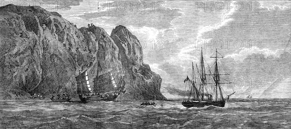 Chinese pirates attacked by the British gun-boat Opossum, near Hong-Kong, 1865. Creator: Unknown.