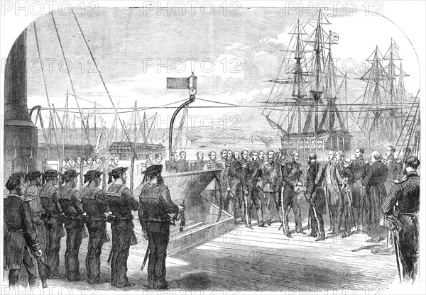 The International Naval Festival at Portsmouth: the French Minister receiving Admiral Seymour, 1865. Creator: Unknown.