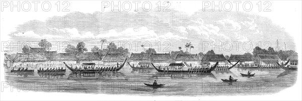 Admiral King's visit to the King of Siam at Bangkok: procession of boats up the river..., 1865. Creator: Unknown.