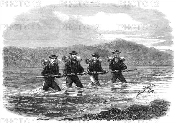 An Exploring Party on the West Coast of New Zealand: crossing the River Teramakau, 1865. Creator: Unknown.