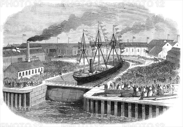 Opening of a new graving-dock at Jarrow, on the Tyne, 1865. Creator: Unknown.