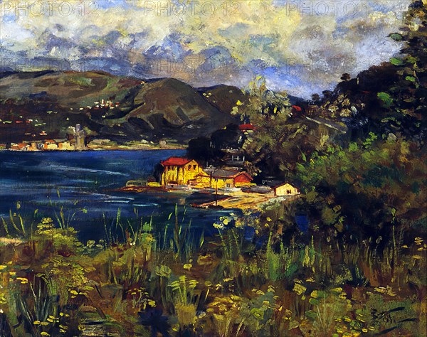 Untitled [Bay landscape with Italian cities],  c1895. Creator: Girolamo Pieri Nerli.