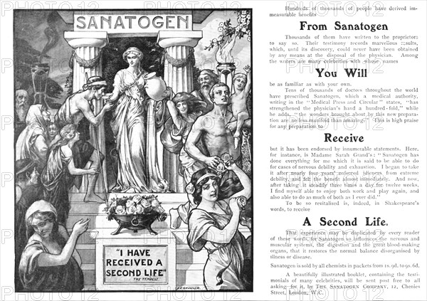 Sanatogen: "I have received a second life", 1909. Creator: Edward Frederick Skinner.