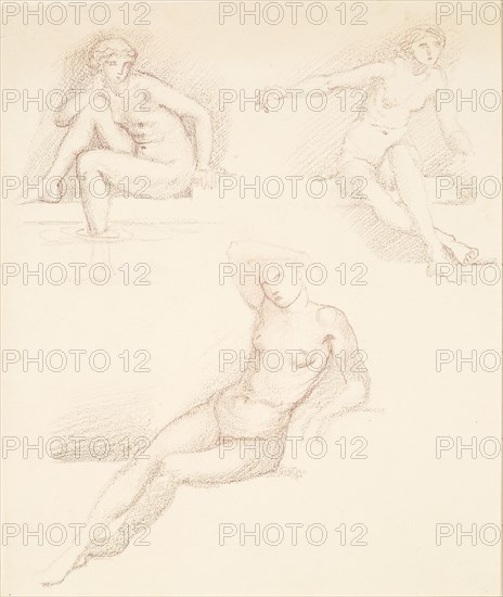 Female nude - three studies of a seated girl, 1865-1867. Creator: Sir Edward Coley Burne-Jones.