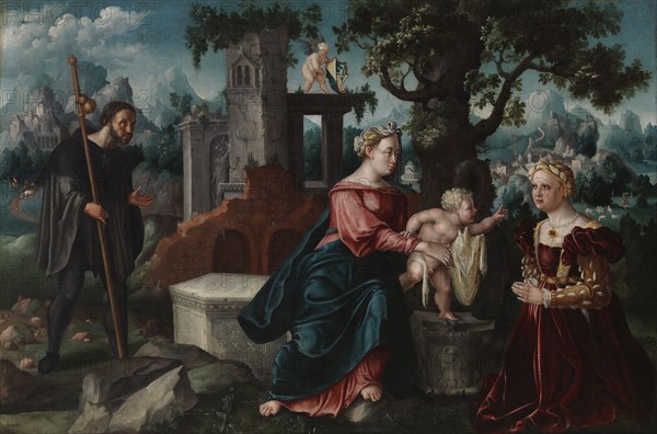 Virgin, Child and donors, c16th century. Creator: Unknown.