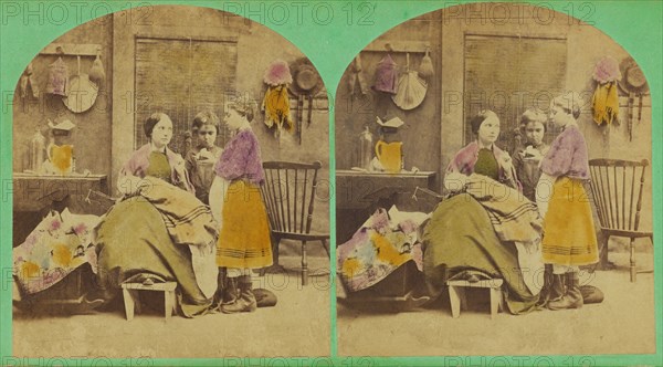 Mother seated with two daughters. From the Comic Group series., 1870s. Creator: Charles A. Beckford.