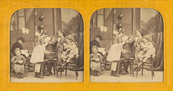 Children washing clothes, about 1860. Creator: Unknown.