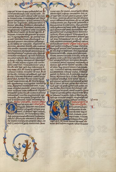 Initial V: Amos with His Herd; Abbey Bible, about 1250-1262. Creator: Unknown.