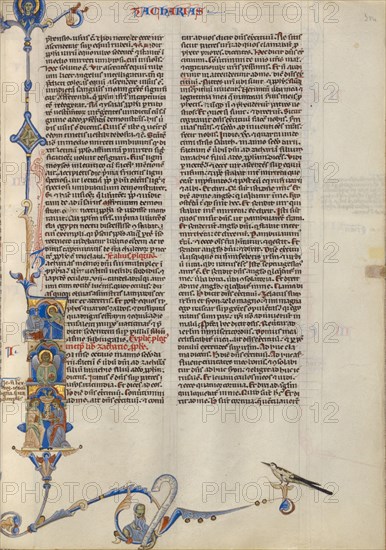 Initial I: God Appearing to Zechariah; Abbey Bible, about 1250-1262. Creator: Unknown.