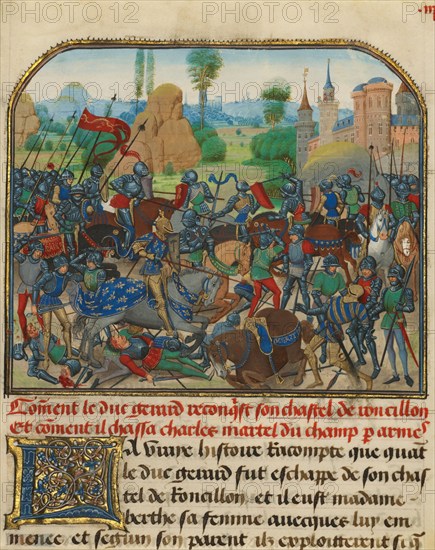The Battle before Roussillon's Castle, written 1463-465; illuminated 1467-1472. Creators: Loyset Liedet, Pol Fruit.