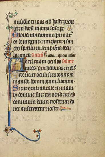Initial A: A Kneeling Woman Praying to Christ; Ruskin Hours, about 1300. Creator: Unknown.