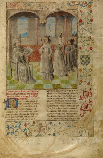 Louis IX Visiting Vincent of Beauvais; Miroir Historial, about 1475. Creator: Unknown.