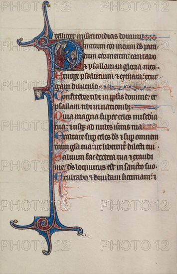 Initial P: David Addressing a Group; Bute Psalter, text and illumination about 1285. Creator: Bute Master.