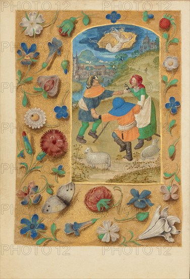 The Annunciation to the Shepherds; Crohin-La Fontaine Hours, (about 1480-1485?). Creators: Master of the Dresden Prayer Book, Workshop of the Master of the Dresden Prayer Book.