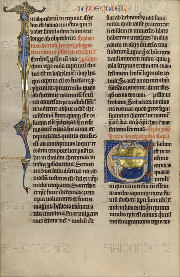 Initial E: Ezekiel's Vision of the Tetramorph; Marquette Bible, about 1270. Creator: Unknown.