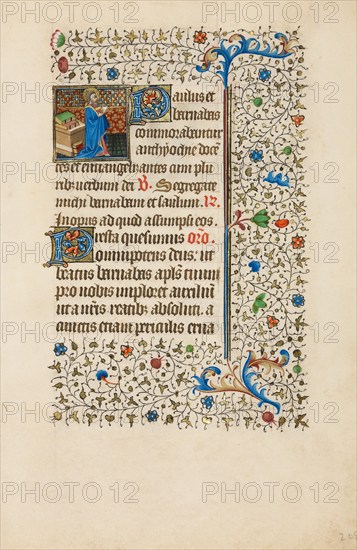 Saint Barnabas Reading from a Book; Book of Hours, about 1440-1450. Creator: Workshop of the Bedford Master.