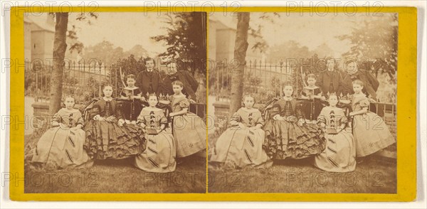 Family portrait outside in backyard, about 1870. Creator: Unknown.