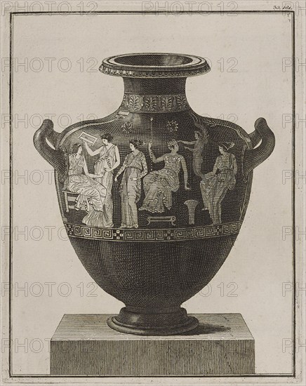 Attic hydria showing Apollo, Eros and the Muses at their toilet, 1766 [-1767].  Creator: Unknown.
