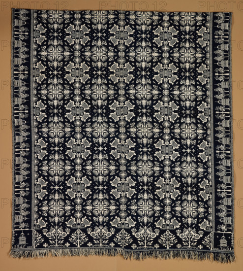 Bed Cover (Jacquard Coverlet), 1847. Creator: Charles Adolph.