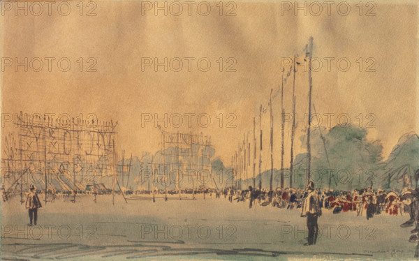 Preparing the Peace Illuminations at Hyde Park #2, 1919. Creator: David Muirhead Bone.