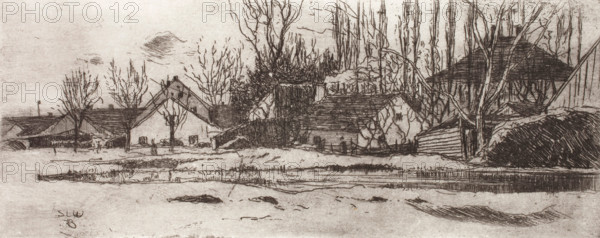 Tümpel vor dem Dorf mit Pappelallee (Pool in front of a Village with an Allee of Poplars), 1883. Creator: Sion Longley Wenban.