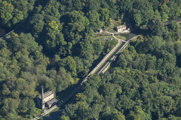 Cromford Canal engine house, aqueduct and canal lengthman's cottage, Derbyshire, 2024. Creator: Robyn Andrews.