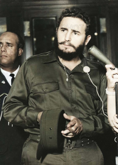 Fidel Castro, Cuban revolutionary leader, c1956-1965. Castro (1926-) became ruler of Cuba in 1959 after leading the armed revolution that overthrew the dictatorship of Fulgencio Batista. He transformed Cuba into a one-party Communist State, remaining its leader until stepping down in February 2008 due to ill health. He was replaced as President by his younger brother, Raul. (Colorised black and white print).
